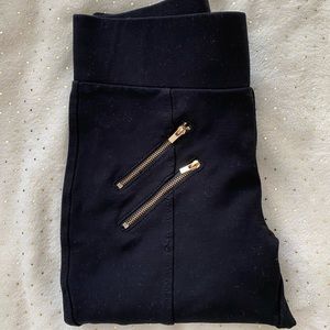 Guess Black Leggings with Dual Gold Zippers